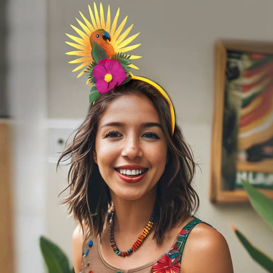 Tropical Theme Headband for Luau - Hibiscus Parrot with LED Light